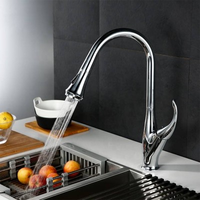 Kaiping factory supplier High Arc single level pull-out flexible kitchen faucet with sprayer