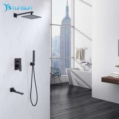 Concealed Square bathroom shower faucet black plating shower set for bathroom and hotel