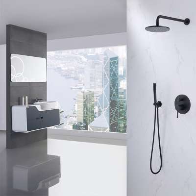 Modern matte black wall mount antique brass single handle shower bathroom black set