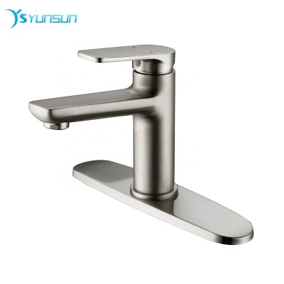 Bathroom sink faucet quick open single-handle deck mounted nickle brushed basin mixer with decorative cover