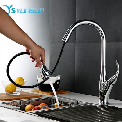 New Style Brass Chrome Fashion Pull Out Sprayer Kitchen Taps Kitchen Sink Faucet