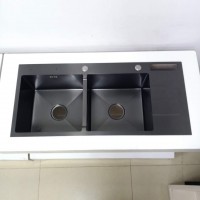 Factory custom quality home double basin with dish rack knife holder black series kitchen sink 304 stainless steel