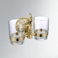 Bathroom accessories set solid brass wall mounted double cup glass cup holder